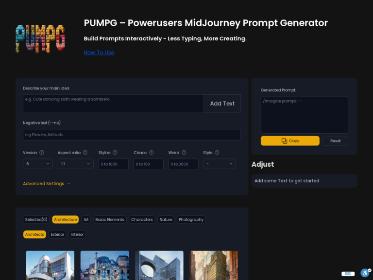 PUMPG – Midjourney Prompt Generator